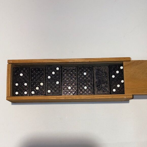 Natural Wood dominos  Storage Box with small wooden dominos. - Picture 5 of 5